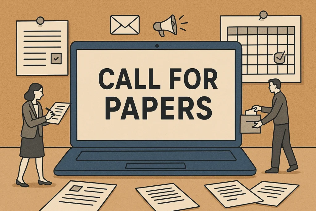 A digital "Call for Papers" announcement on a laptop screen