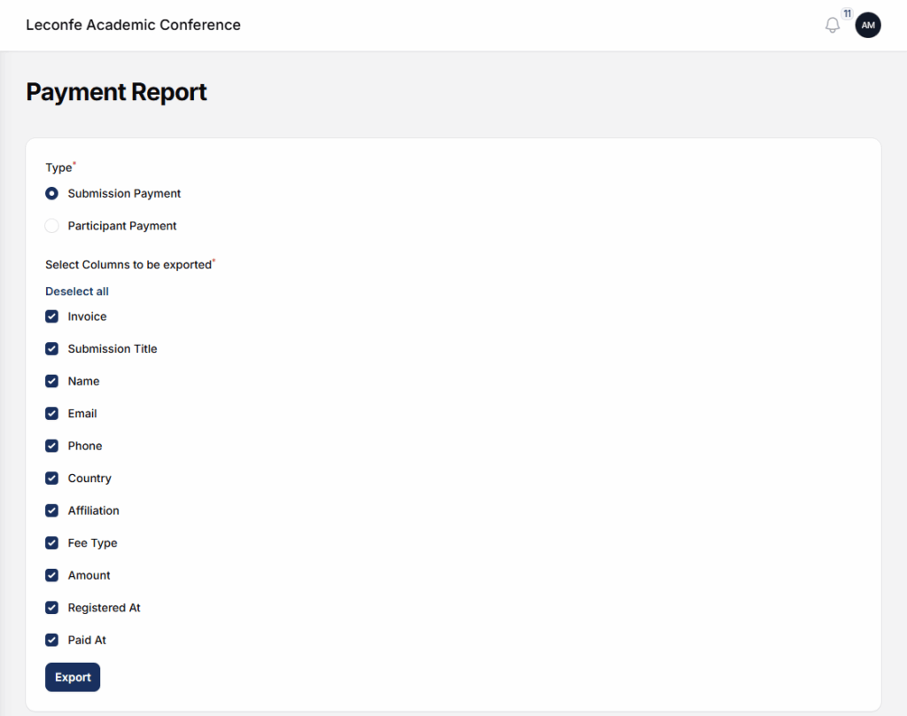 Payment report plugin leconfe