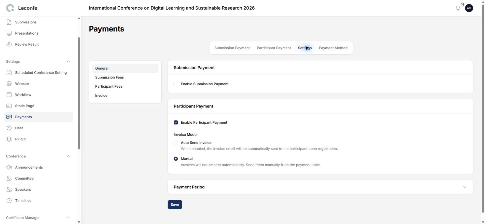 Payment settings in Leconfe
