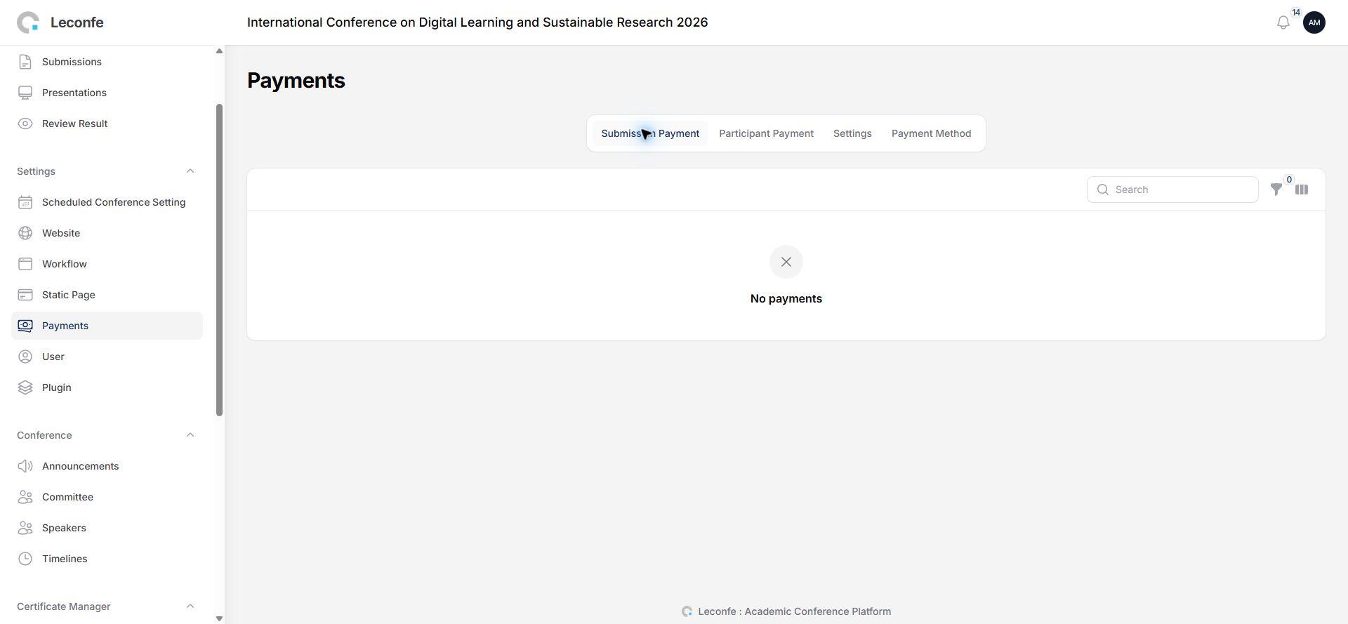 Submission payments list
