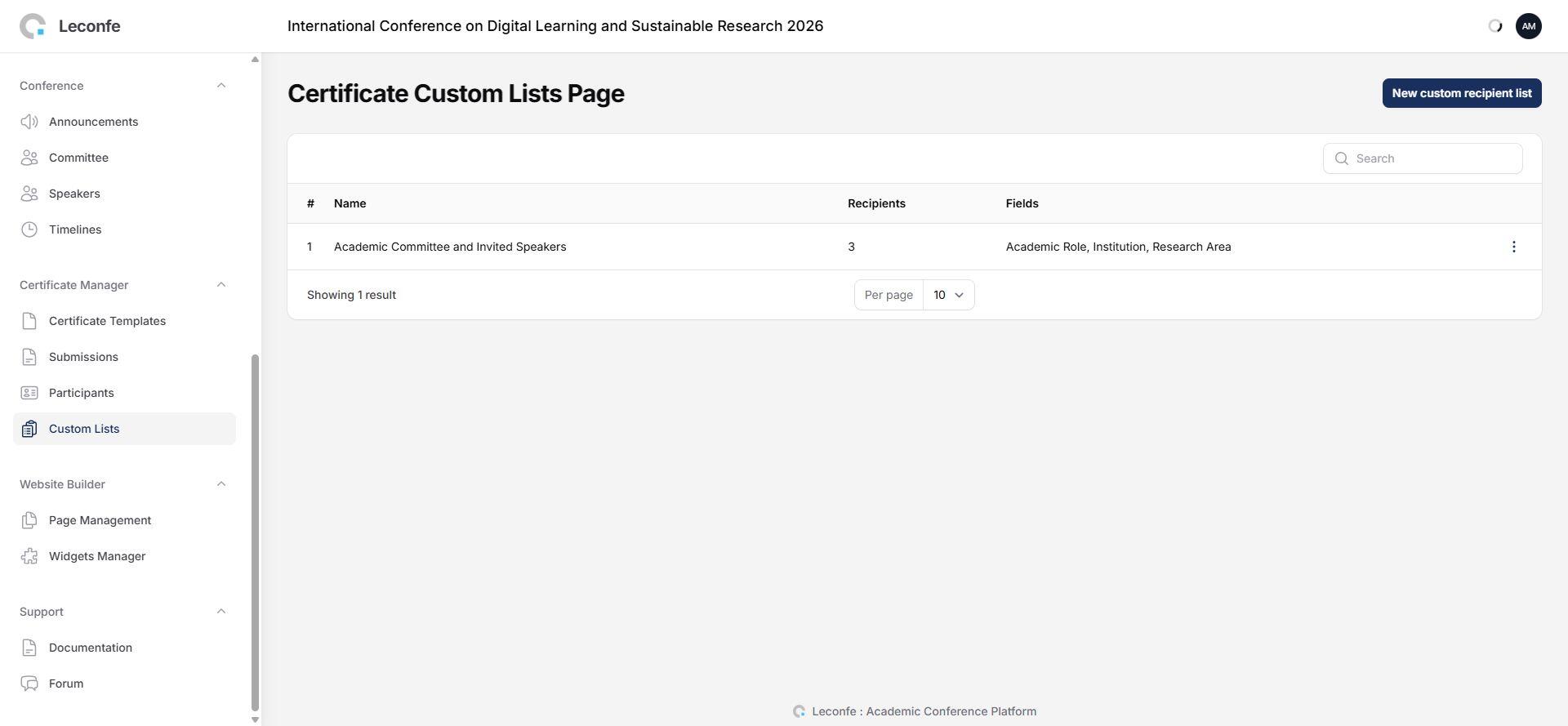 Certificate custom recipient lists in Certificate Manager 2.0.2